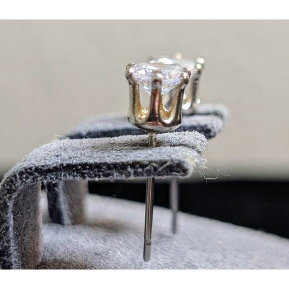 Silver Tone CZ Six Prong Stud Earrings - Picture 3 of 6